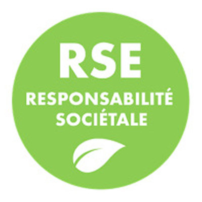 Une icône reprenant le terme "RSE Responsabilité Sociétale" et une feuille.